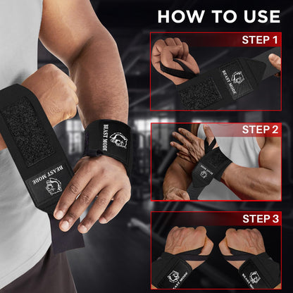 TECEUM Elastic Cotton Weightlifting Wrist Wraps with Thumb Loops, 1 Pair