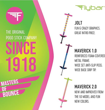 Flybar Maverick 2.0 Foam Pogo Stick for Kids Ages 5 and Up, 40 to 80 Pounds, Outdoor Toys, Boys Girls, Rubber Grip, by The Original Company (Pink/Green) (F-FBPS-MAV7040)