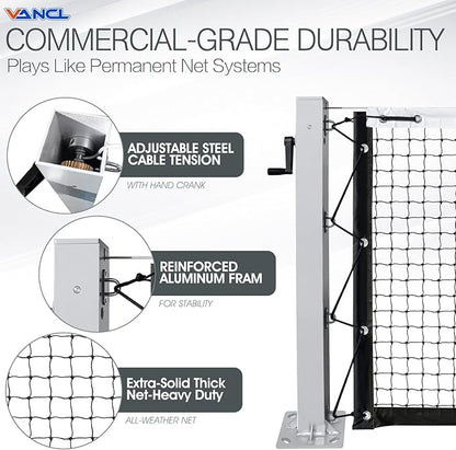 Pro Pickleball Net Portable with Wheels – 22ft Heavy Duty Pickleball Net System with Sturdy Aluminum Frame for Outdoor & Indoor – Nylon Net & Carrying Bag for Pickleball, Tennis, Badminton