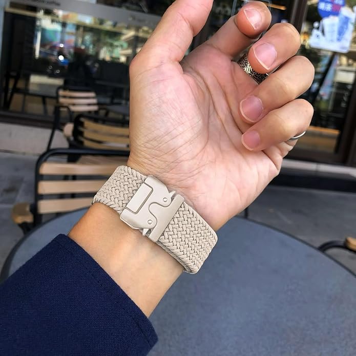 Braided Bands Compatible with Garmin Vivoactive 6/5/3/Venu 2 Plus/Forerunner 165/55/645/245 Music, 20mm Parachute Buckle Soft Stretchy Nylon Band for Garmin Venu/Sq/Sq 2/Vivomove HR Men Women