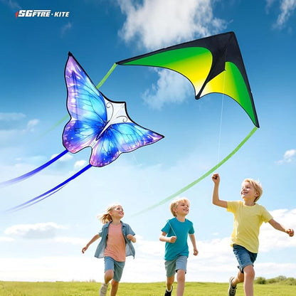 3 Piece Set Butterfly Delta Octopus Kites for Kids and Adults，Easy to Fly for Outdoor Adults Children Line Kite for Kids Toy (3 Gradient Grassland+2 Butterfly, 5)