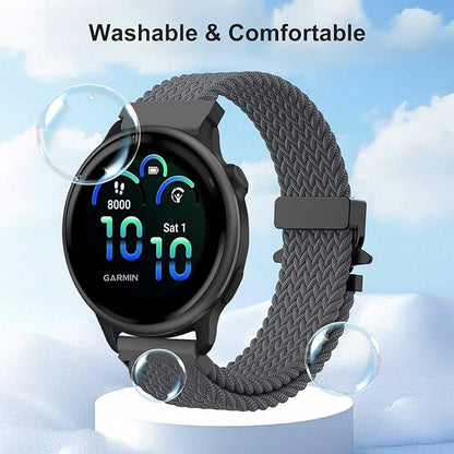 Braided Bands Compatible with Garmin Vivoactive 6/5/3/Venu 2 Plus/Forerunner 165/55/645/245 Music, 20mm Parachute Buckle Soft Stretchy Nylon Band for Garmin Venu/Sq/Sq 2/Vivomove HR Men Women