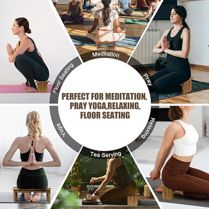 Meditation Bench - Yoga Bench,Wooden Zen Meditation Stool Kneeling Bench for Mindfulness Practice Tea Ceremony and Relaxation Ergonomic Design for Comfort and Support Household，Dark Wood