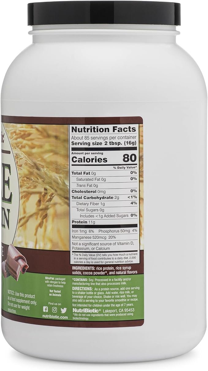 NutriBiotic ??Chocolate Rice Protein, 3 Lb (1.36kg) | Low Carb, Vegetarian & Keto-Friendly Raw Protein Powder | Grown & Processed Without Chemicals, GMOs or Gluten | Easy to Digest & Nutrient-Rich