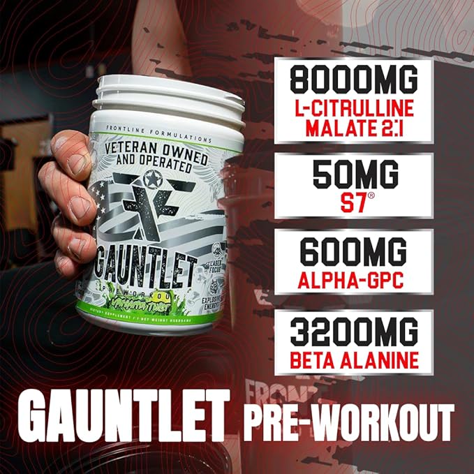 Gauntlet Pre-Workout Powder, Explosive Workouts, Laser Focus, Mid Stim, Amazing Flavor, Veteran Owned and Operated, Packaging May Vary (25 Servings, Strawberry Banana)
