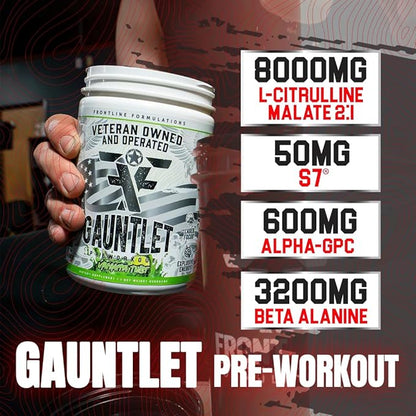 Gauntlet Pre-Workout Powder, Explosive Workouts, Laser Focus, Mid Stim, Amazing Flavor, Veteran Owned and Operated, Packaging May Vary (25 Servings, Strawberry Banana)