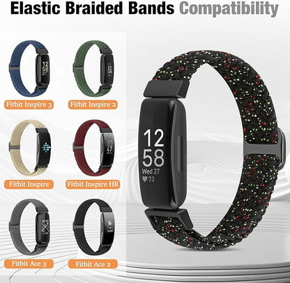 Elastic Braided Watch Band Compatible with Fitbit Inspire 3/Inspire 2/Inspire/Inspire HR/Fitbit ace 3/Ace 2, Adjustable Stretchy Strap Sport Nylon Loop Replacement Wristband for Fitbit Inspire
