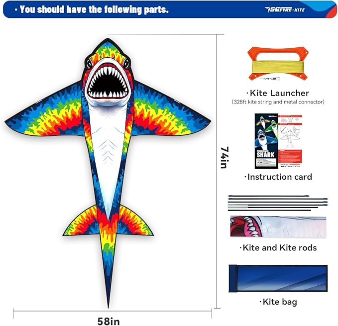 Three Headed Shark Kite for Kids and Adults,Kites for Kids Ages 8-12 Easy to Fly,Single Line Beach and Park Kite for Family Outdoor Games