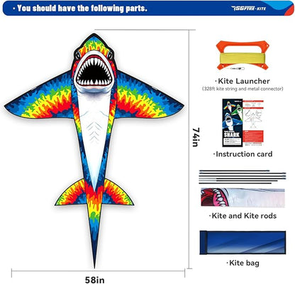 Three Headed Shark Kite for Kids and Adults,Kites for Kids Ages 8-12 Easy to Fly,Single Line Beach and Park Kite for Family Outdoor Games