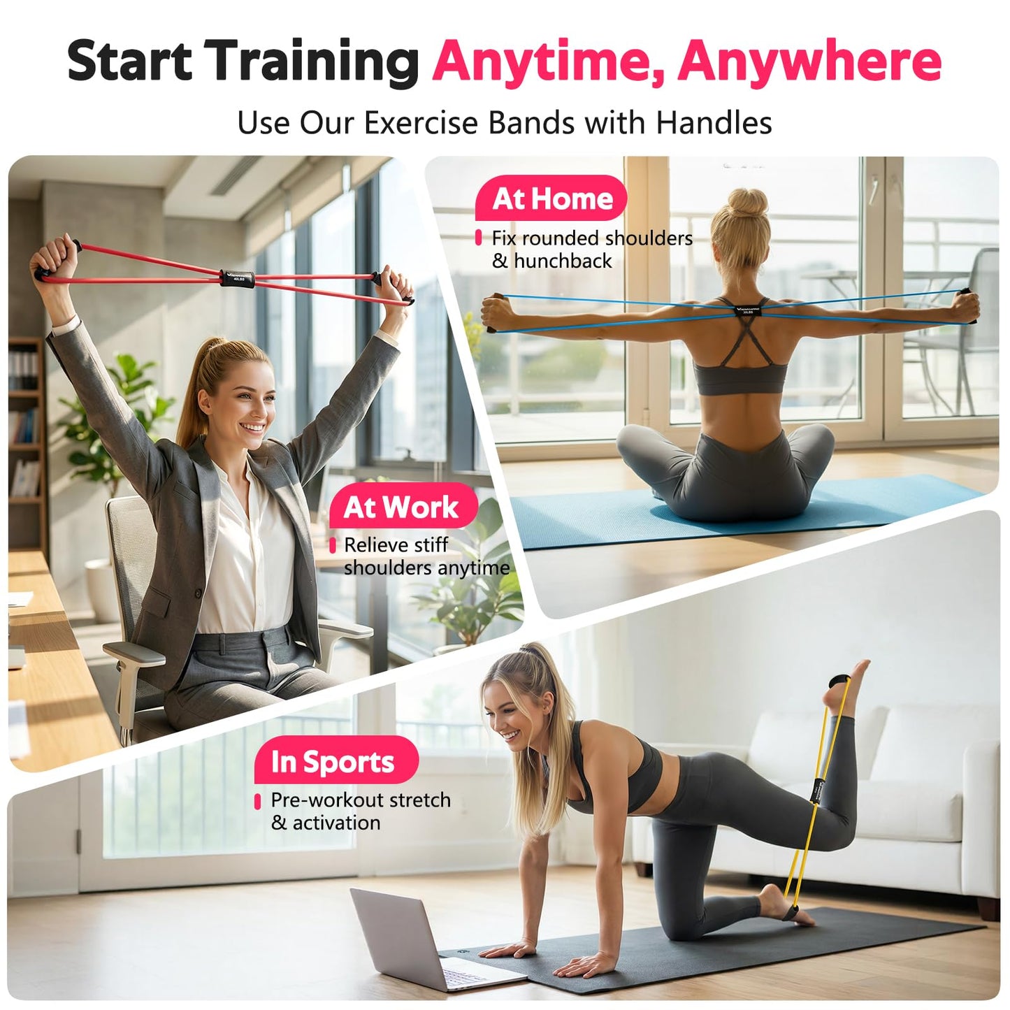 RENRANRING Figure 8 Fitness Resistance Bands with Handles - Exercise Tube Band Set of 3 for Arm and