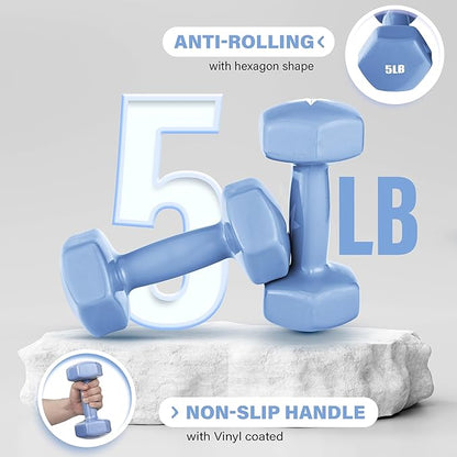 Yes4All Vinyl Hexagon Dumbbell - Dumbbells Set of 2 Hand Weights for Home Gym & Strength Training (2-15 lbs Weight Options)
