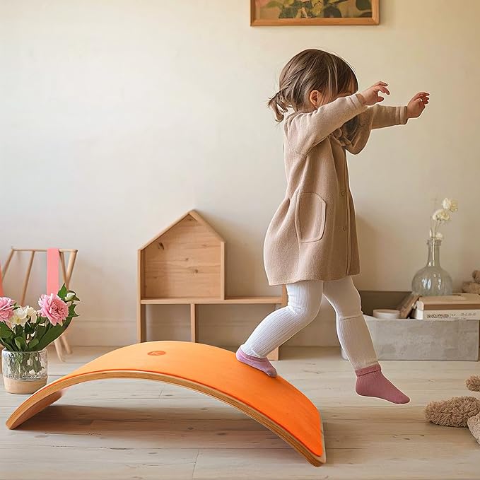 KHTO Balance Board for Kids & Adults - Super Fun Wobble Board for Toddlers, Teens & Parents! 10-Layer Beech Wood, Non-Slip Felt, 680 lbs Limit - Includes 20 Training Moves Guide for Core Strength & Family Fun!