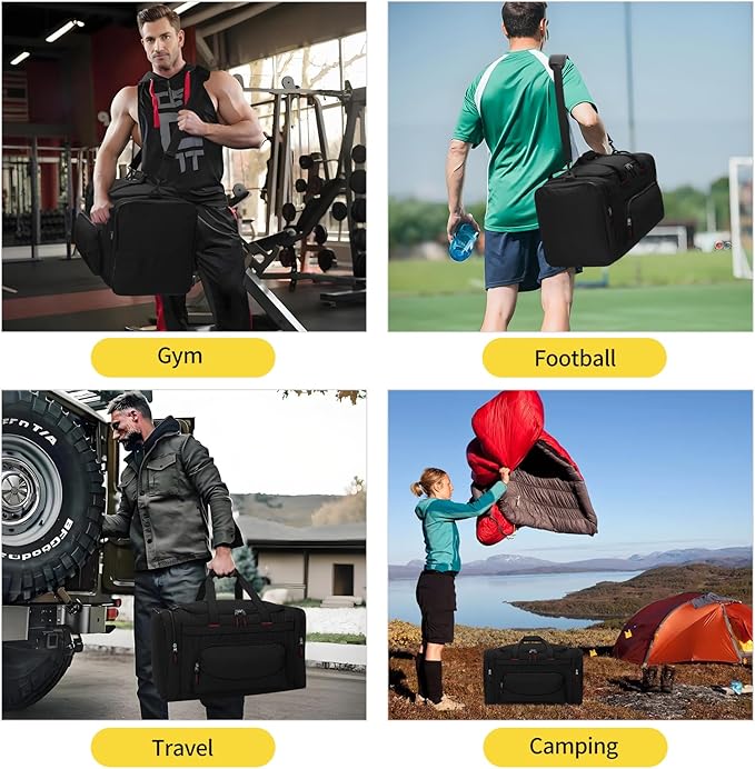 22 inch Gym Bag for Men - 55L Large Travel Duffle Bag Sports Equipment Bag with Multiple Zippered Pockets,Outdoor Workout Duffle Bag for Overnight Weekend - Black