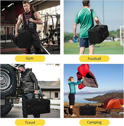 22 inch Gym Bag for Men - 55L Large Travel Duffle Bag Sports Equipment Bag with Multiple Zippered Pockets,Outdoor Workout Duffle Bag for Overnight Weekend - Black