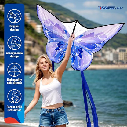 Golden Butterfly Design Kites ，Outdoor Work Colorful Kite Long Tails，Easy to Fly ，Outdoor Flying Toys for Adult and Kids Surf with Handle