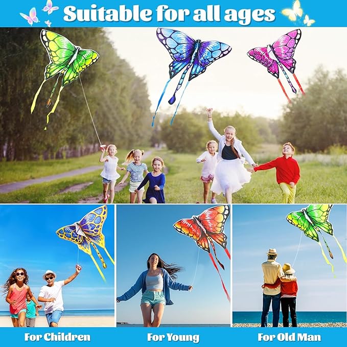 5 Pack Kites for Kids & Adults, Rainbow Butterfly Kite Delta Kites for Kids Age 4-8 8-12, Easy to Fly for Beginners, Easy to Assembled Colorful Kite for Beach Outdoor Toy Games & Family Trip