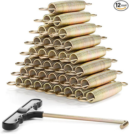 3.5"-8.5" Trampoline Springs, Heavy Duty Stainless Steel Trampoline Accessories with Swivel & Straight Hooks, Universal Trampoline Replacement Parts Includes T-Hook Tool, 12-48 Pack