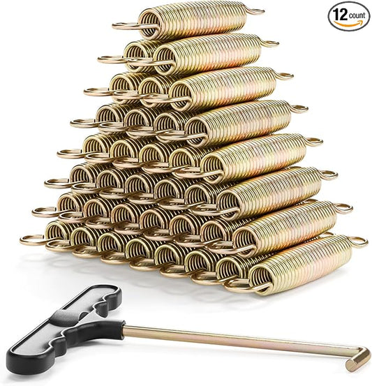 3.5"-8.5" Trampoline Springs, Heavy Duty Stainless Steel Trampoline Accessories with Swivel & Straight Hooks, Universal Trampoline Replacement Parts Includes T-Hook Tool, 12-48 Pack