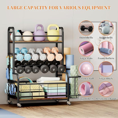 Homeiju 450LBS Dumbbell Rack,Weight Rack for Dumbbells,Weight Rack for Home Gym,Home Gym Storage for Strength Training Dumbbell Racks Stand with Wheels&Hooks