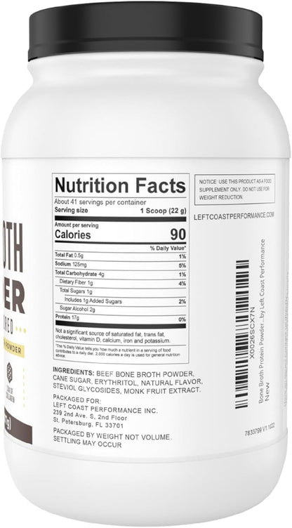 32oz Vanilla Bone Broth Protein Powder From Grass Fed Beef - Non-GMO Ingredients, Gut-Friendly, Low Carb Dairy Free Protein Powder - Natural Collagen Source For Joint Support - Keto Friendly