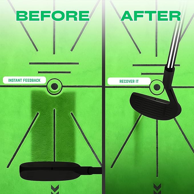 Golf Hitting Mat with Dual-Turf & Swing Feedback, Portable Golf Practice Mat with Anti-Slip Base for Indoor/Outdoor Use, Includes Ball Tray, 5 Balls & 2 Tees, Perfect Golf Mat for Chipping & Driving