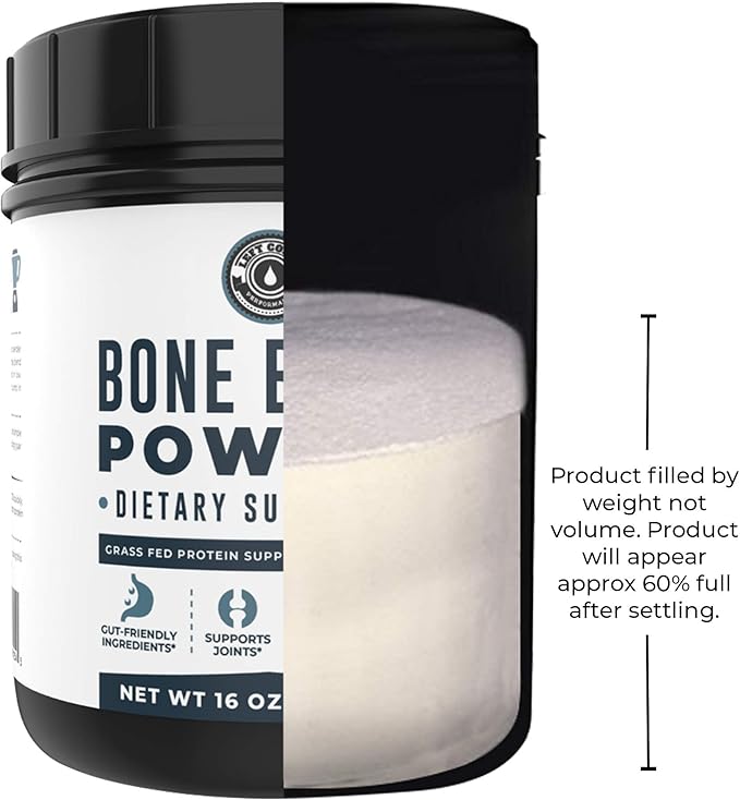 16oz Bone Broth Protein Powder From Grass Fed Beef - Unflavored, Single Ingredient - Rich in Collagen, Glucosamine, Gelatin, Paleo Protein Powder, Gut-Friendly, Non-GMO Ingredients, Dairy-Free Protein