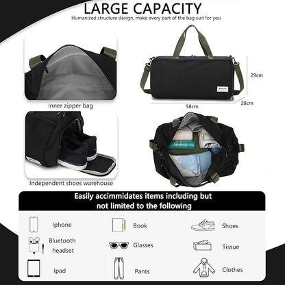 BE SMART Waterproof Mens Gym Bag with Shoe Compartment, Duffle Bags with Wet Pocket for Men, Lightweight Large Sport Duffel Option for Overnight Weekender, Fitness, Swim, Boxing,Travel