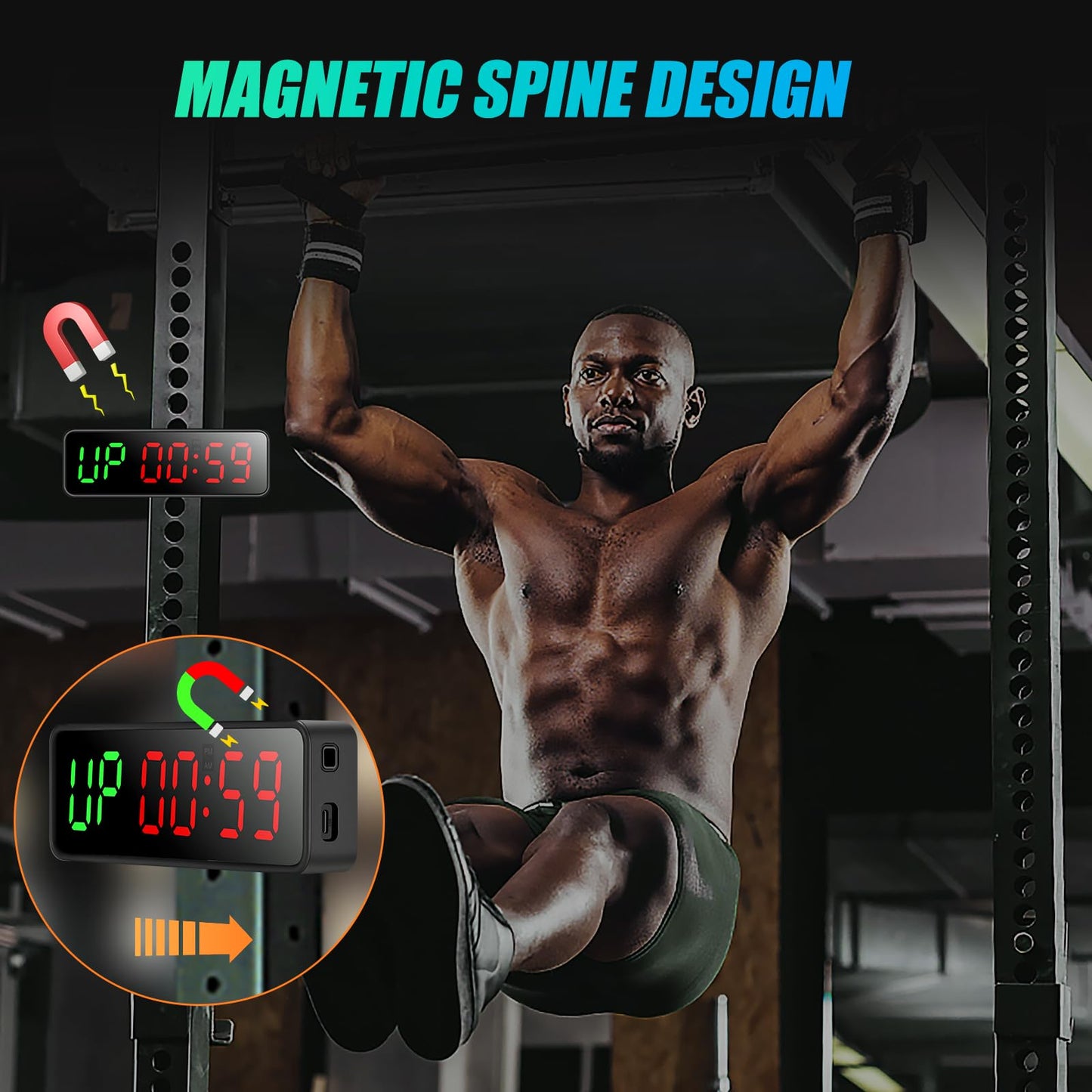 Small Gym Timer Clock Stopwatch Magnetic Workout Interval Timer, Large LED Digital Display, Home