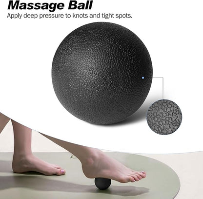 5 in 1 Foam Roller Set Trigger Point Foam Roller, Massage Roller Stick, Massage Ball, Stretching Strap for Deep Muscle Massage Pilates Yoga, Fitness Exercise for Whole Body (Black Diamond)