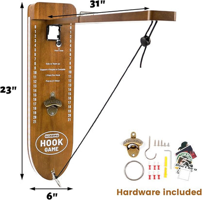 Ring Toss Game, Man Cave Decor, Solid Wood Wall Mounted Hook and Ring Game with Adjustable Rings & LED Lights, Ring Swing Game,Outdoor Games,Yard Games