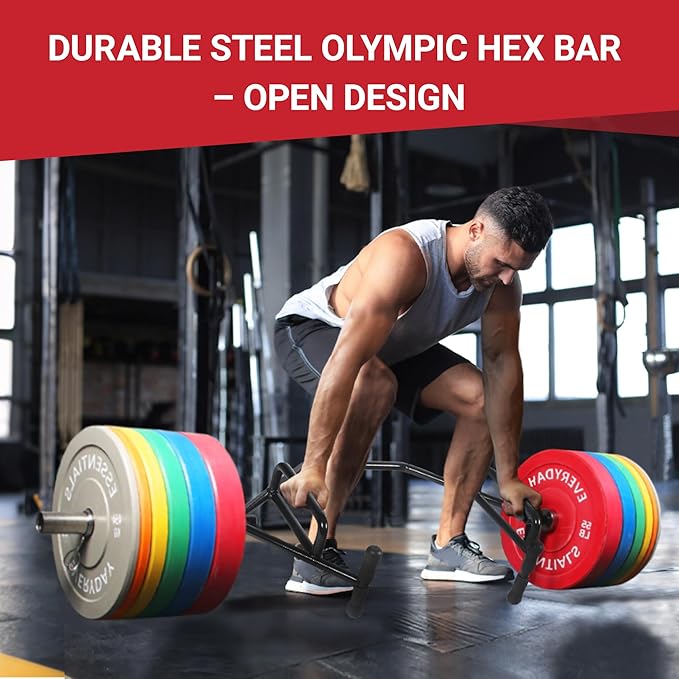 Olympic 2-Inch Hex Weight Lifting Trap Bar with Long and Rotating Sleeves, 500-Pound Capacity, Open and Close Design