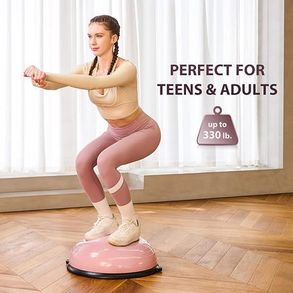 ZELUS Balance Ball Trainer with Resistance Bands and Foot Pump, Inflatable Yoga Ball for Home Gym Workouts, 23 Inch Exercise Half Ball for Balance Training Core Strength Fitness More, 330lb Cap