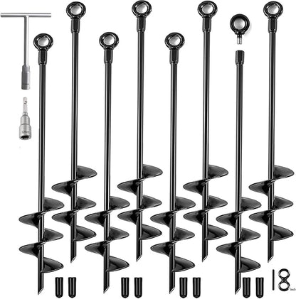 Ground Anchors Heavy Duty, Swing Set Anchor Kit 18 Inch 8 Pack Screw in Earth Anchors Trampoline Stakes High Wind Metal Auger Anchor for Shed Tent Carports Securing Animals Camping Mobile Home