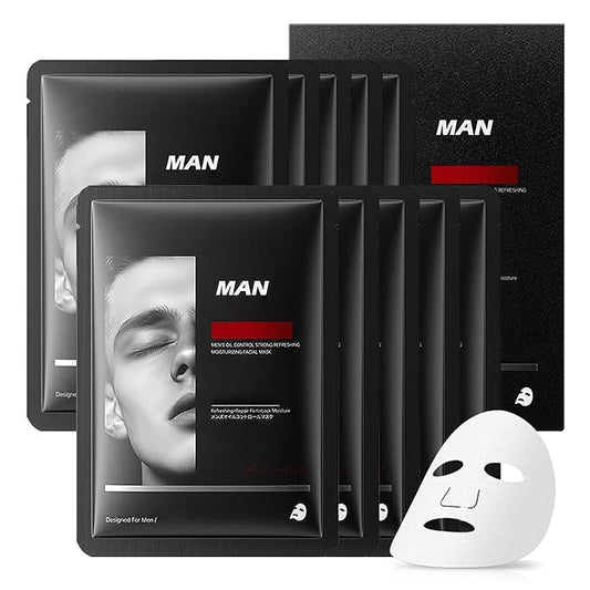 10PCS Face Sheet Mask Skin Care Set for Men,Moisturizing Sheet Facial Masks,Long-lasting Oil Controlling Facemask Skincare,Non-greasy and Hydrating Face Masks Skincare Set for All Skin Types