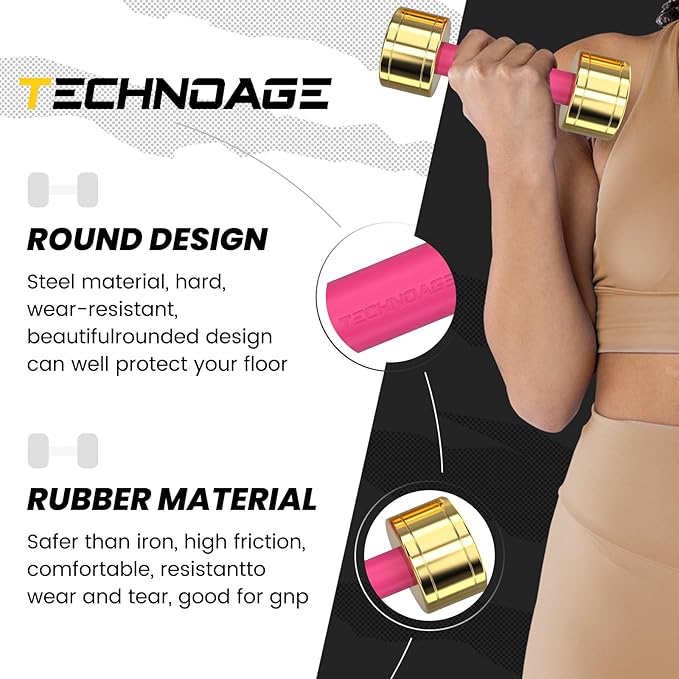 TECHNOAGE Round Dumbbell Sets with Steel Handle, Odorless Neoprene rubber Handle Cover