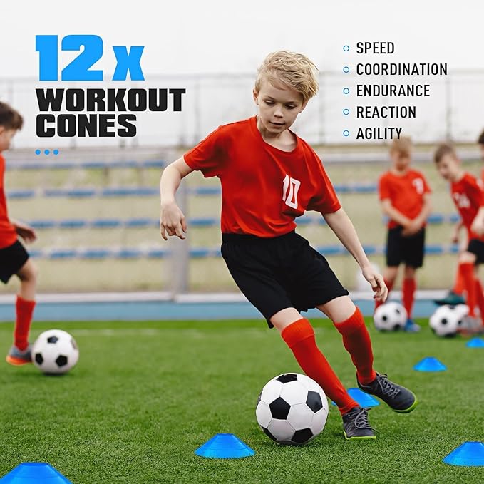 Agility Training Equipment, Soccer Training Equipment, Agility Speed Training Set for Kid Youth Adult, 20FT Agility Ladder, 4 Hurdles,12 Soccer Cones, Jump Rope, Running Parachute, Drill Charts