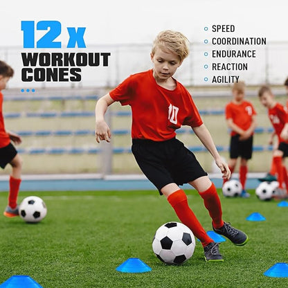 Agility Training Equipment, Soccer Training Equipment, Agility Speed Training Set for Kid Youth Adult, 20FT Agility Ladder, 4 Hurdles,12 Soccer Cones, Jump Rope, Running Parachute, Drill Charts