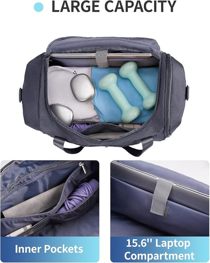 Sportsnew Gym Bag for Women with Shoe Compartment Wet Pocket and Yoga Mat Holder,Mens Duffel Bag for Travel with Laptop Compartment,Weekender Overnight Carry On Bag for Men(Grey Patent Pending)
