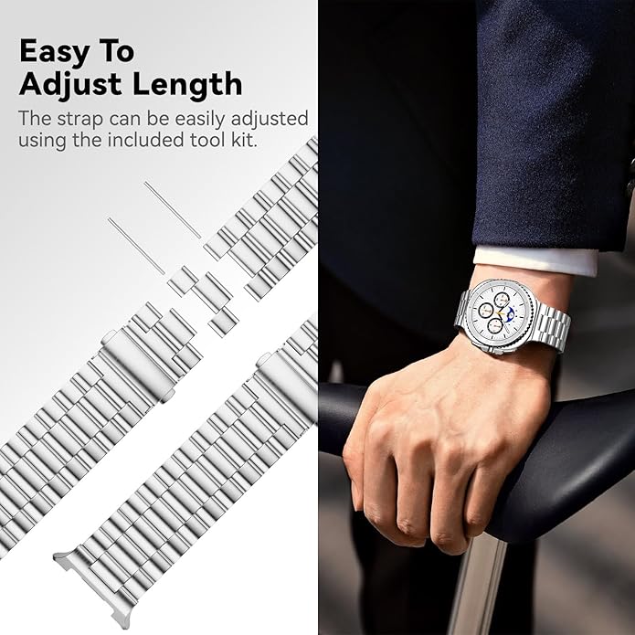 Compatible with Samsung Galaxy Watch 8 Band 40mm 44mm Galaxy Watch 8 Classic 46mm 2025, No Gap Business Stainless Steel Metal Band Strap for Galaxy Watch 8 Men Women, Black