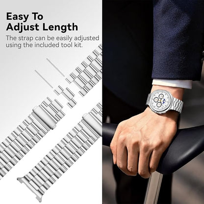 Compatible with Samsung Galaxy Watch 8 Band 40mm 44mm Galaxy Watch 8 Classic 46mm 2025, No Gap Business Stainless Steel Metal Band Strap for Galaxy Watch 8 Men Women, Black