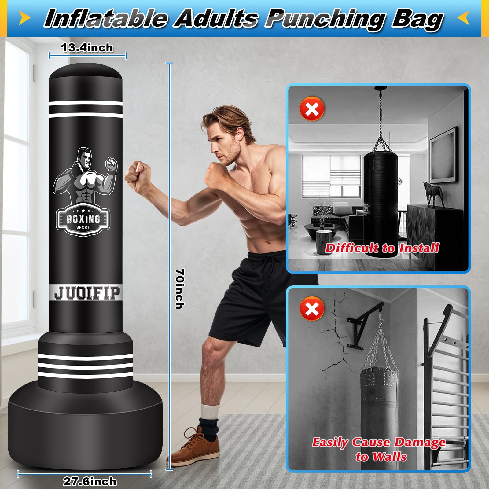 Freestanding Punching Bag for Adults, 70" Inflatable Kicking Bag Boxing Bag
