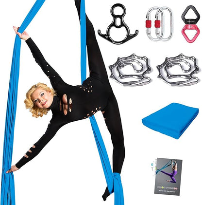PRIOR FITNESS Aerial Silks Set, Professional Thicker Low Stretch Fabric 9/15/20 Yards Aerial Silk Swing Set with Hardware Guide, Yoga Starter Kit For Home, Aerial Yoga Hammock, Silks for Gymnastics, Antigravity Yoga, Inversion Exercise-All Levels