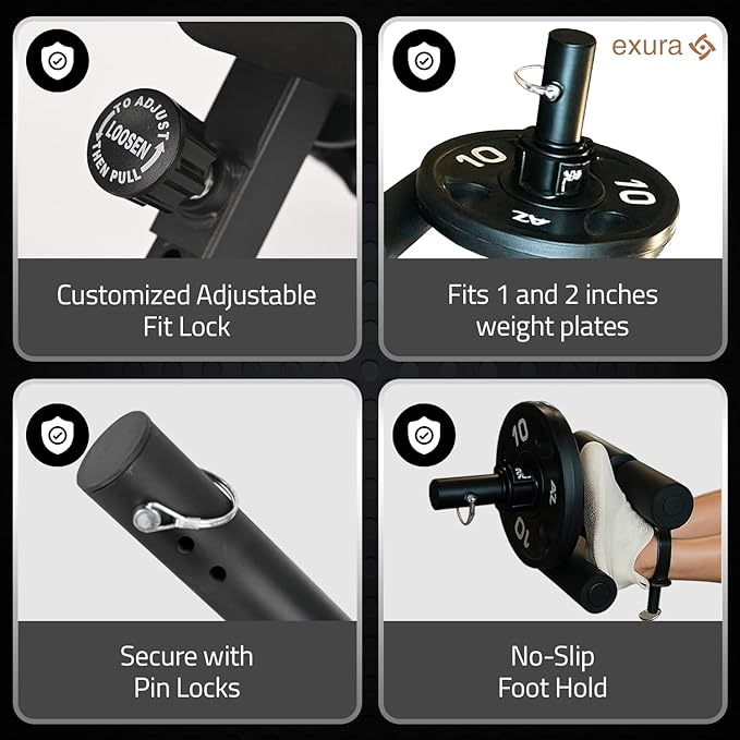 Exura Tib Bar and Bar Clamps - 2 and 1 Inch Adjustable Plates with Anti-Slip Pin Locks - Designed for Tibialis Training & Calf Raises Trainer, Tibialis Trainer, Tibialis Bar, Atg Tib Bar, Tib Raise