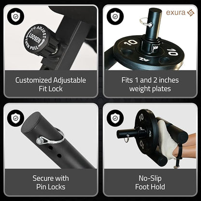 Exura Tib Bar and Bar Clamps - 2 and 1 Inch Adjustable Plates with Anti-Slip Pin Locks - Designed for Tibialis Training & Calf Raises Trainer, Tibialis Trainer, Tibialis Bar, Atg Tib Bar, Tib Raise