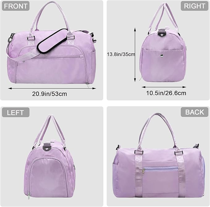 woogwin Gym Bag for Men & Women with Shoes & Wet Compartment Waterproof Duffle Bag for Travel Sports Workout Overnight Weekender(21",Purple)