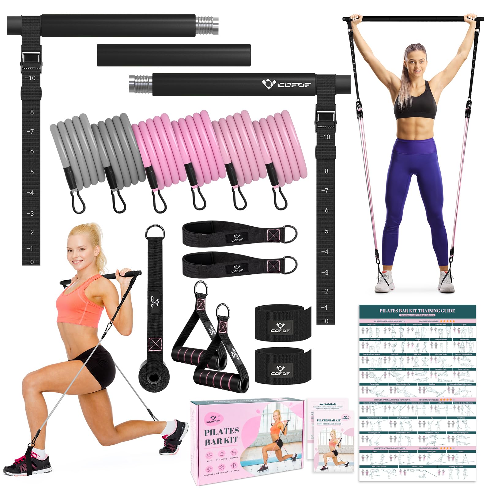 Pilates Bar Kit with Resistance Bands, Multifunctional Yoga Pilates Kit