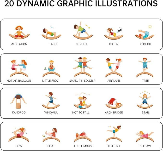 KHTO Balance Board for Kids & Adults - Super Fun Wobble Board for Toddlers, Teens & Parents! 10-Layer Beech Wood, Non-Slip Felt, 680 lbs Limit - Includes 20 Training Moves Guide for Core Strength & Family Fun!