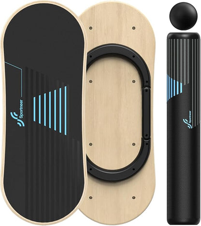 Sportneer Balance Board 7 Modes Wobble Board with Adjustable Stoppers Exercise Balancing Stability Trainer for Improve Balance, Surf Trainer & Physical Therapy - Roller and 2.8'' Ball Included