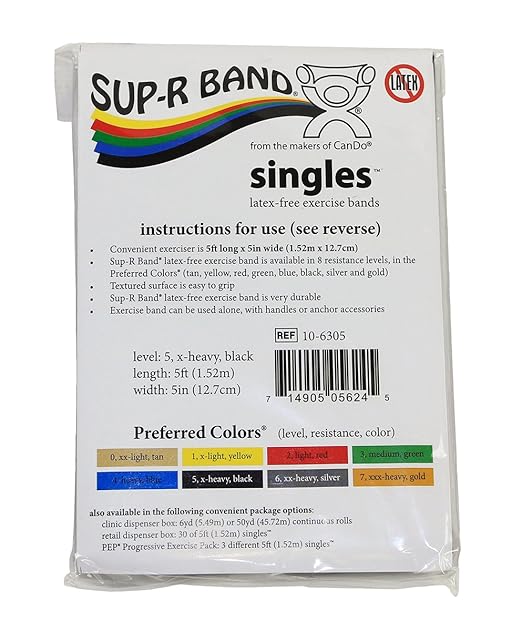 CanDo 10-6305 Sup-R Latex Free Exercise Band, 5' Singles, X-Heavy, Black