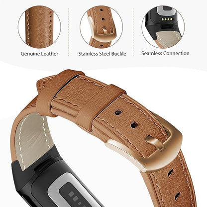 Leather Watch Bands Compatible with Fitbit Charge 6/Charge 5,Genuine Leather Replacement Straps for Charge 6/Charge 5 for Women Men.